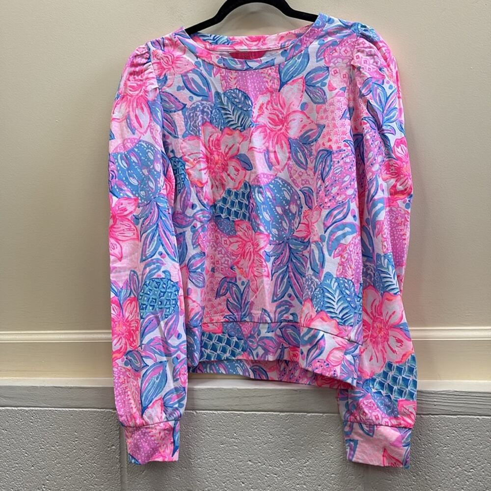 Lilly Pulitzer M NWT Jansen Pink Blue long sleeve  snappy turtle cotton sweater